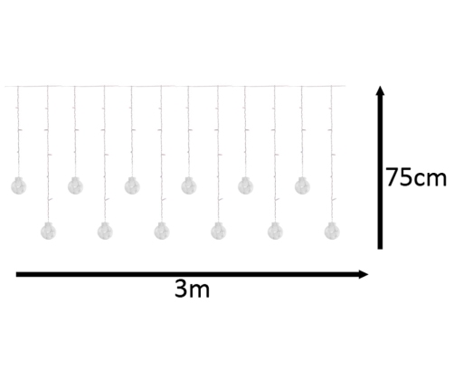 LED aizkaru gaismas karājas bumbiņas 3m 108LED silti balta