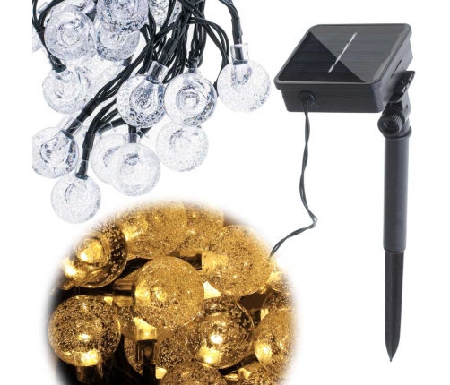 Saules dārza apgaismojums bumbiņas 7m 50LED silti balta