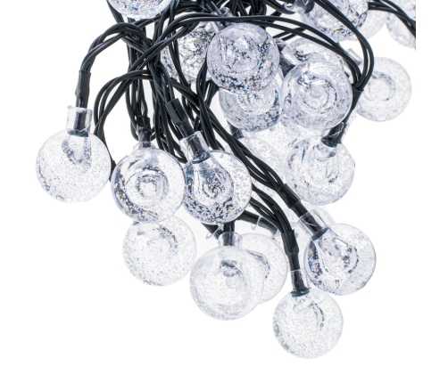 Saules dārza apgaismojums bumbiņas 7m 50LED auksti balta