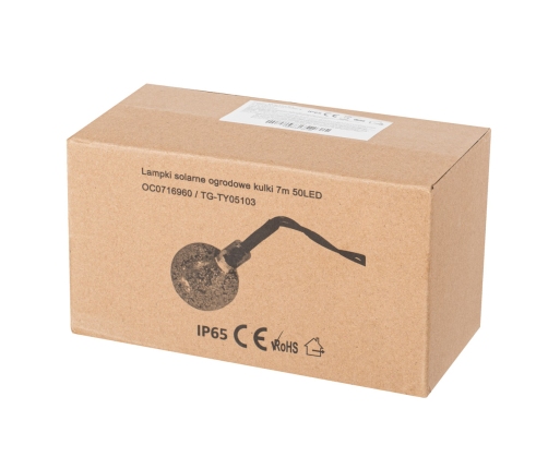 Saules dārza apgaismojums bumbiņas 7m 50LED auksti balta