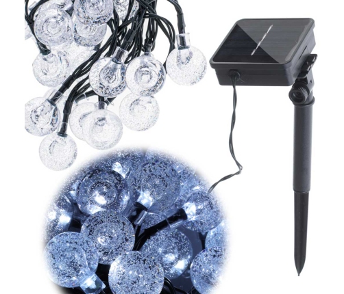 Saules dārza apgaismojums bumbiņas 7m 50LED auksti balta