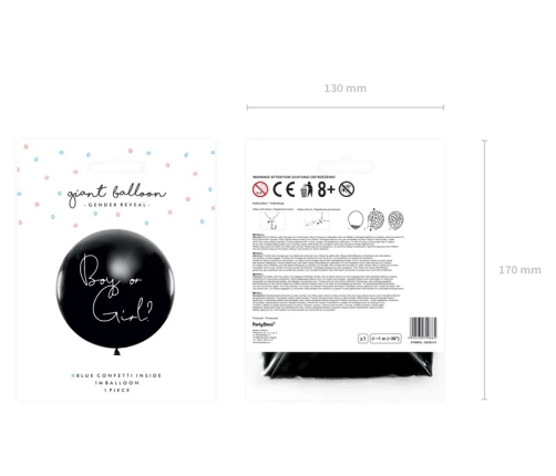 Dzimuma atklāšanas balons Zēns vai meitene zils konfeti 100cm