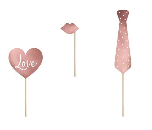 Foto rekvizīti kāzām balta rozā sirds 12 gab.