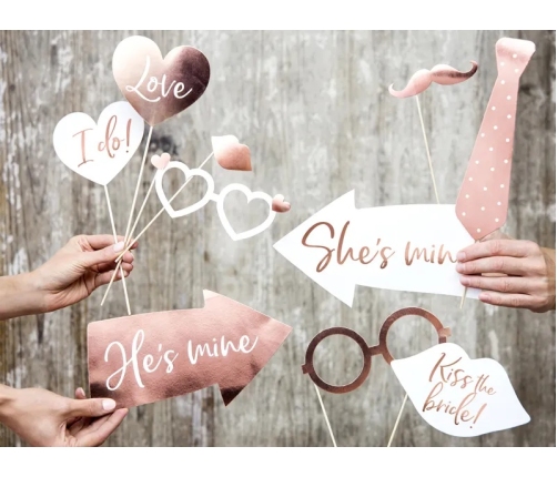 Foto rekvizīti kāzām balta rozā sirds 12 gab.