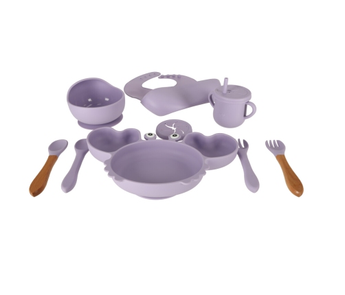 Bērnu silikona trauki krabju komplekts 9 gabaliņi violeti