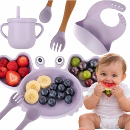 Bērnu silikona trauki krabju komplekts 9 gabaliņi violeti
