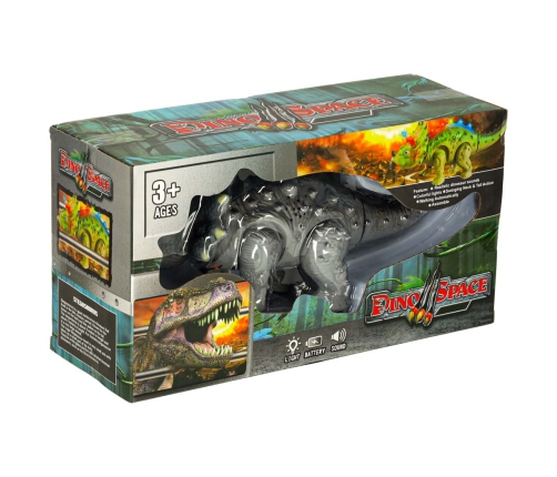 Tālvadības pults vadāms dinozaurs RC Triceratops staigā ar apgaismojumu rēca