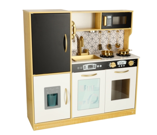 Bērnu koka virtuve ar ledusskapi zelta krāsā