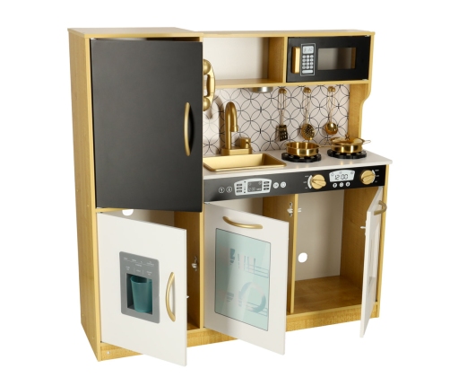 Bērnu koka virtuve ar ledusskapi zelta krāsā