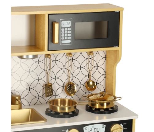 Bērnu koka virtuve ar ledusskapi zelta krāsā