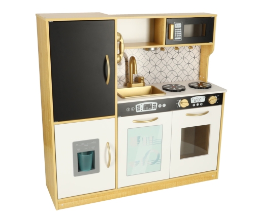 Bērnu koka virtuve ar ledusskapi zelta krāsā