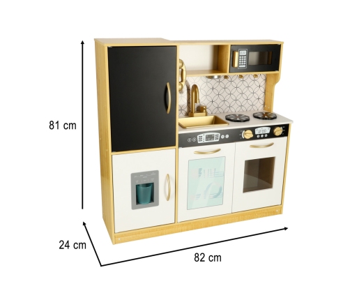 Bērnu koka virtuve ar ledusskapi zelta krāsā