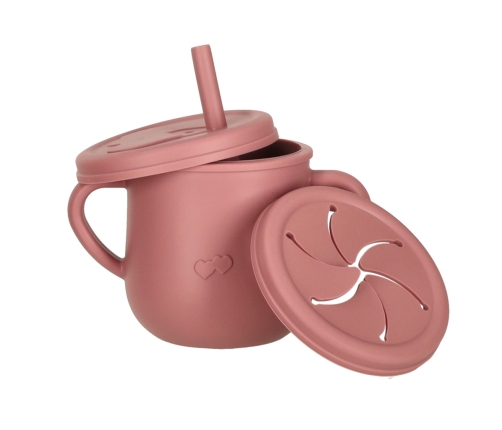 Bērnu silikona trauki vāverīte tumši rozā krāsā