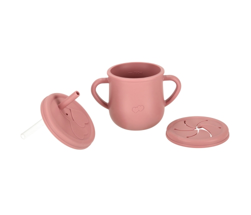 Bērnu silikona trauki vāverīte tumši rozā krāsā