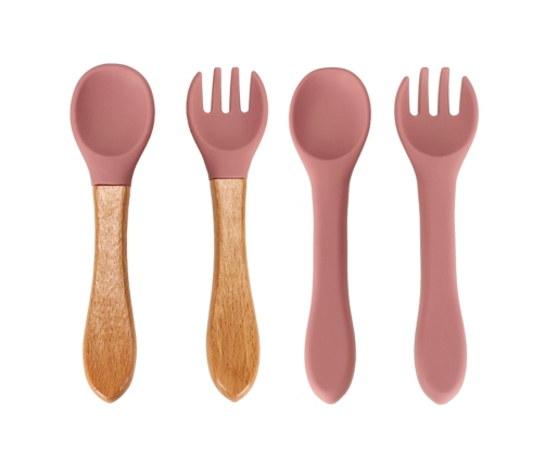 Bērnu silikona trauki vāverīte tumši rozā krāsā