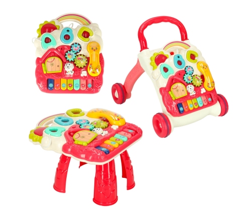 Bērnu ratiņi interaktīvais mācību galds 4in1 sarkans