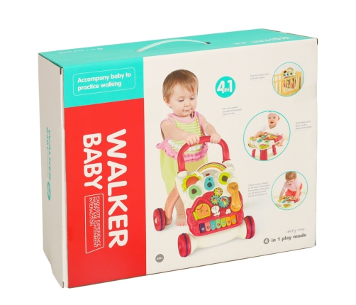 Bērnu ratiņi interaktīvais mācību galds 4in1 sarkans