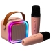 Karaoke komplekts 2 mikrofoni + portatīvais skaļrunis BLUETOOTH USB LED rozā krāsā