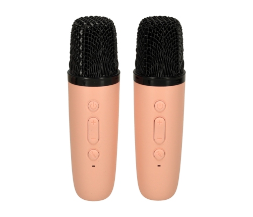 Karaoke komplekts 2 mikrofoni + portatīvais skaļrunis BLUETOOTH USB LED rozā krāsā