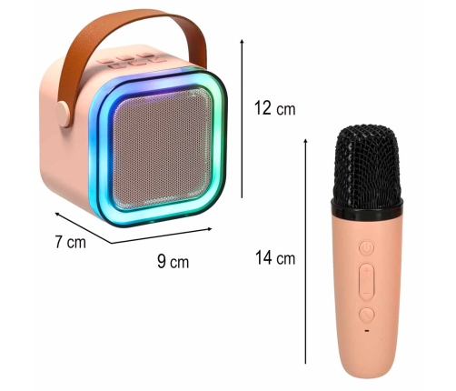 Karaoke komplekts 2 mikrofoni + portatīvais skaļrunis BLUETOOTH USB LED rozā krāsā