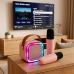 Karaoke komplekts 2 mikrofoni + portatīvais skaļrunis BLUETOOTH USB LED rozā krāsā