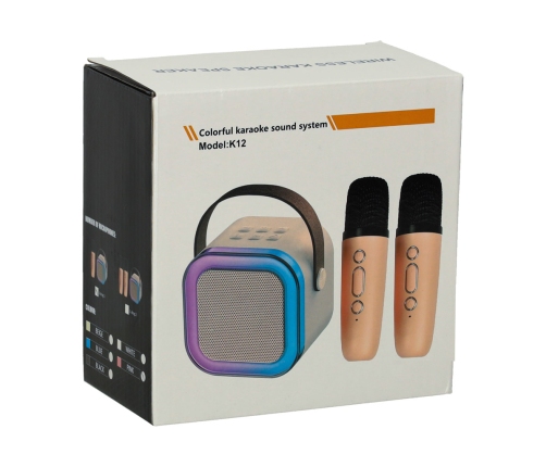 Karaoke komplekts 2 mikrofoni + portatīvais skaļrunis BLUETOOTH USB LED bēšs