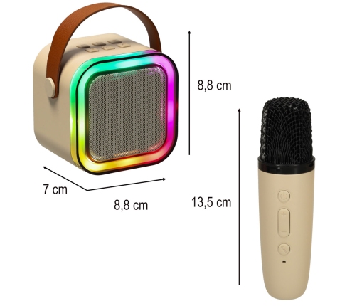 Karaoke komplekts 2 mikrofoni + portatīvais skaļrunis BLUETOOTH USB LED bēšs