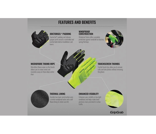 GripGrab ziemas cimdi GripGrab Ride Hi-Vis Windproof Midseason XS