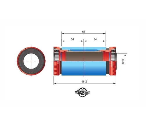 Monobloka vārpsta FSA MegaExo BB-1000 MTB 19 mm