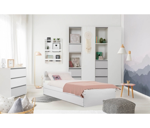 Jauniešu gulta ar veļas kasti Klups DALIA WHITE-GREY 200×90
