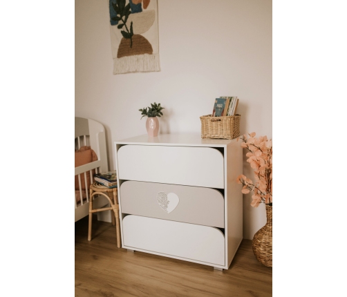 Kumode ar pārtinamo galdiņu Klups NEL HEART WHITE-GREY