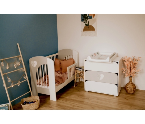 Kumode ar pārtinamo galdiņu Klups NEL HEART WHITE-GREY