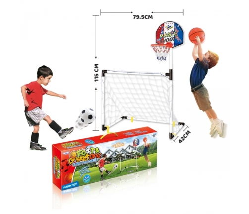 WOOPIE Zestaw 2w1 Koszykówka Bramka do Piłki Nożnej+ Piłki