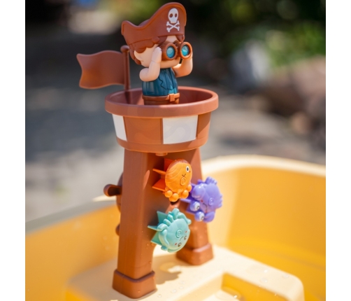 WOOPIE Stolik Wodny 2w1 Piaskownica Statek Piracki z Parasolem XL z Maszyna do Robienia Baniek Mydlanych