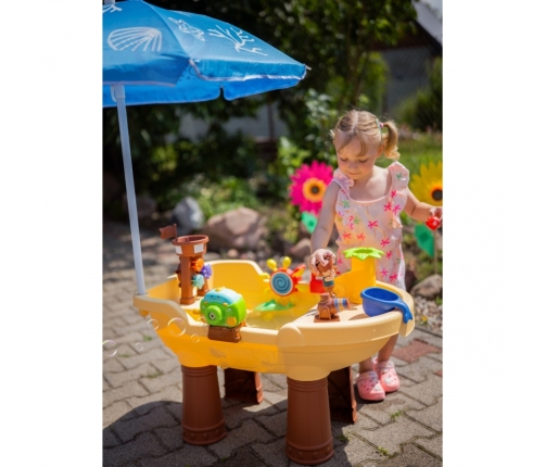 WOOPIE Stolik Wodny 2w1 Piaskownica Statek Piracki z Parasolem XL z Maszyna do Robienia Baniek Mydlanych