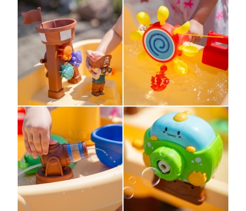 WOOPIE Stolik Wodny 2w1 Piaskownica Statek Piracki z Parasolem XL z Maszyna do Robienia Baniek Mydlanych