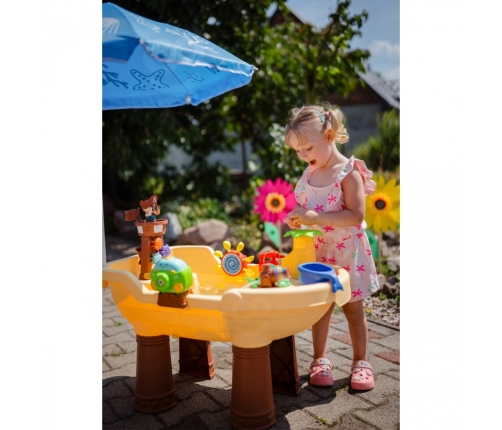 WOOPIE Stolik Wodny 2w1 Piaskownica Statek Piracki z Parasolem XL z Maszyna do Robienia Baniek Mydlanych