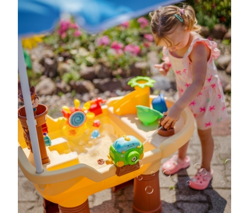 WOOPIE Stolik Wodny 2w1 Piaskownica Statek Piracki z Parasolem XL z Maszyna do Robienia Baniek Mydlanych