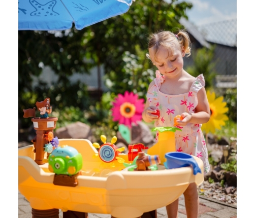 WOOPIE Stolik Wodny 2w1 Piaskownica Statek Piracki z Parasolem XL z Maszyna do Robienia Baniek Mydlanych