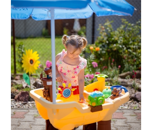 WOOPIE Stolik Wodny 2w1 Piaskownica Statek Piracki z Parasolem XL z Maszyna do Robienia Baniek Mydlanych