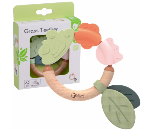 CLASSIC WORLD Drewniana Grzechotka Sensoryczna Gryzak 2w1