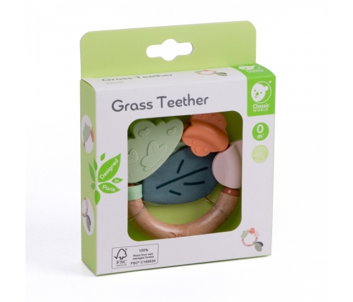 CLASSIC WORLD Drewniana Grzechotka Sensoryczna Gryzak 2w1