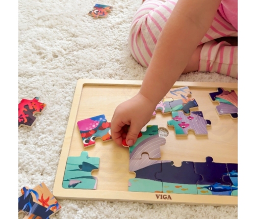 VIGA Drewniane Puzzle Układanka 24 el. Sekrety Morza