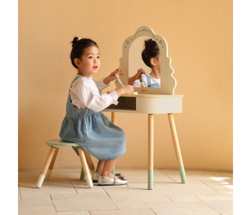 CLASSIC WORLD Drewniana Toaletka z Lustrem Krzesełkiem i Akcesoriami Pastelowa