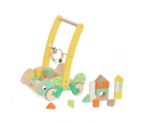 CLASSIC WORLD Drewniany Pchacz Chodzik Kameleon z Klockami