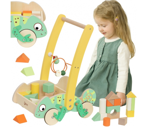 CLASSIC WORLD Drewniany Pchacz Chodzik Kameleon z Klockami