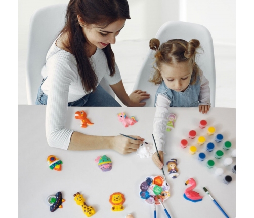 WOOPIE Zestaw Kreatywny z Farbami DIY Zrób Odlewy Gipsowe Figurki i Pomaluj - Zestaw Zwierzątka