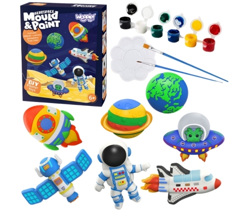 WOOPIE Zestaw Kreatywny z Farbami DIY Zrób Odlewy Gipsowe Figurki i Pomaluj - Zestaw Kosmiczny