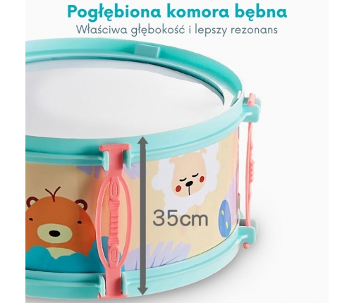 WOOPIE Perkusja Edukacyjna dla Dzieci 5 Bębnów 1 Talerz + Taboret z Motywem Zwierzątek