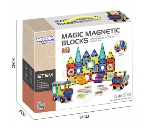 WOOPIE Klocki Magnetyczne 3D Zestaw Zamek Pojazdy 71el.